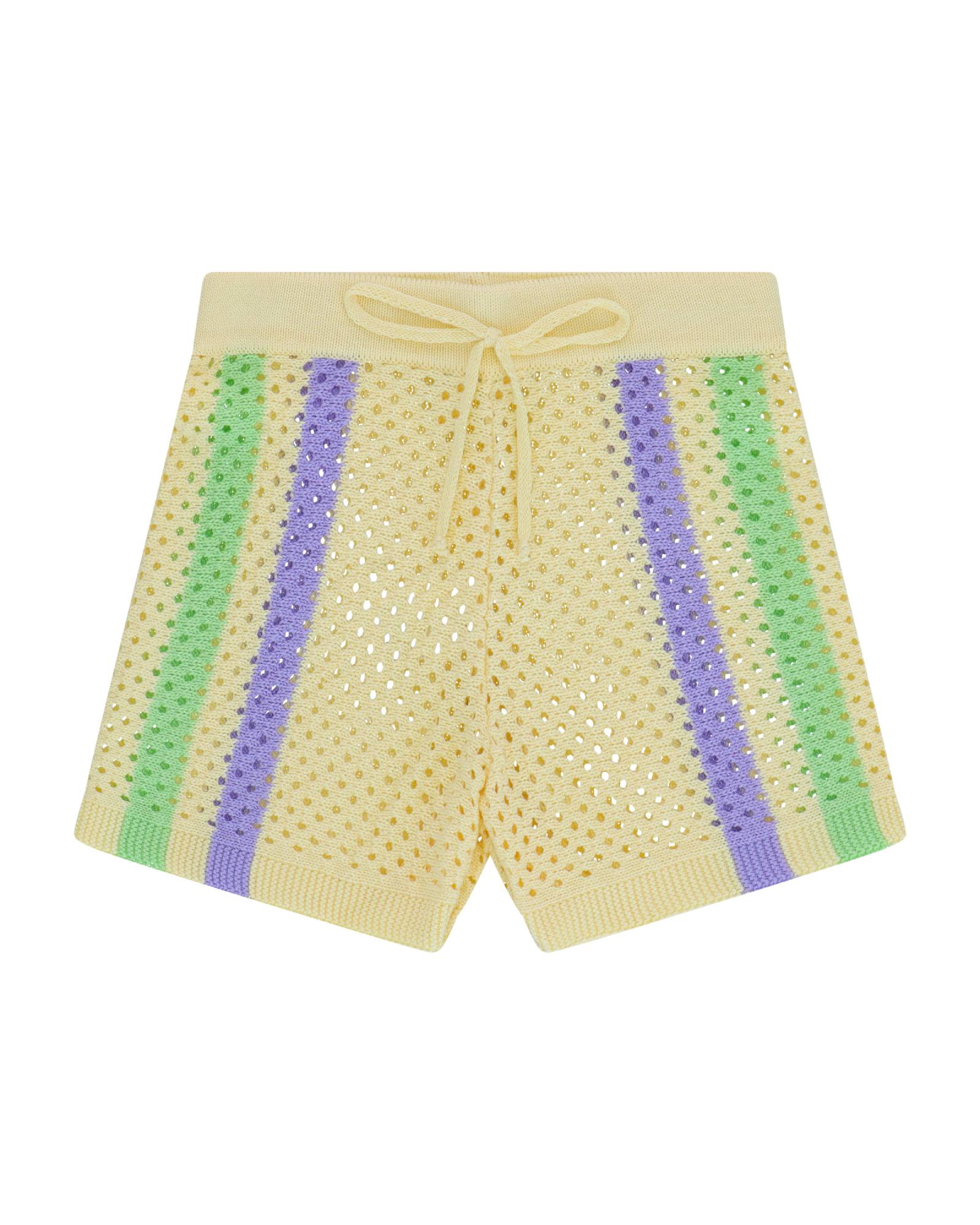 Girls crocheted Shorts, knitwear by Cos I Said So in the color Anise Yellow.