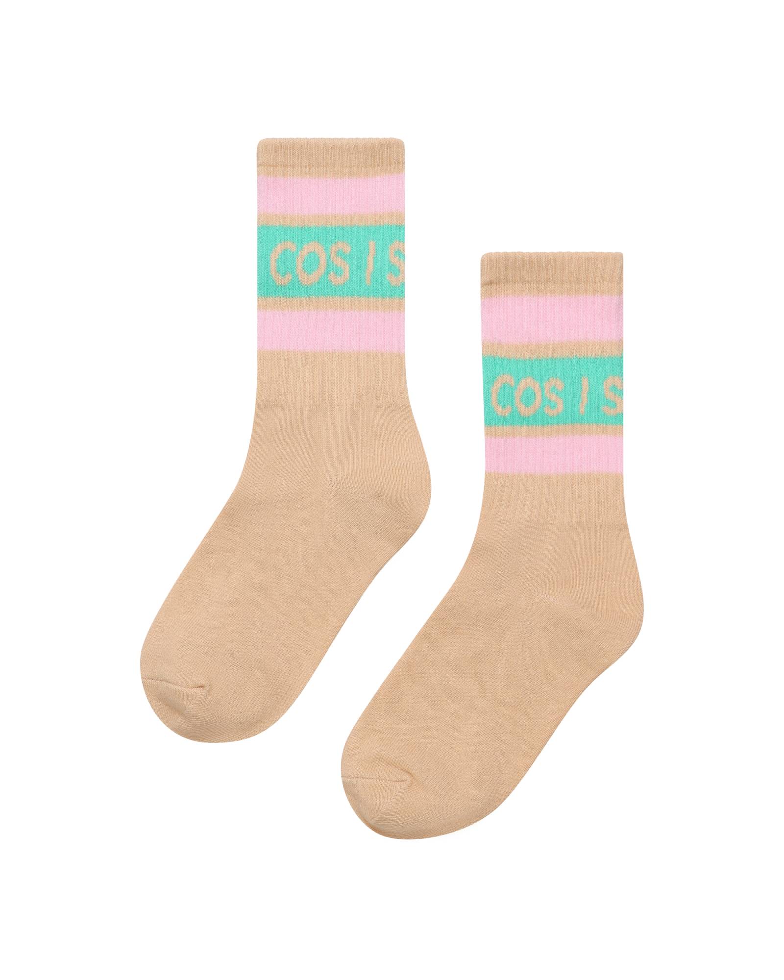 Unisex  socks by Cos I Said So in Anise Flower with Pink and Green stripes.