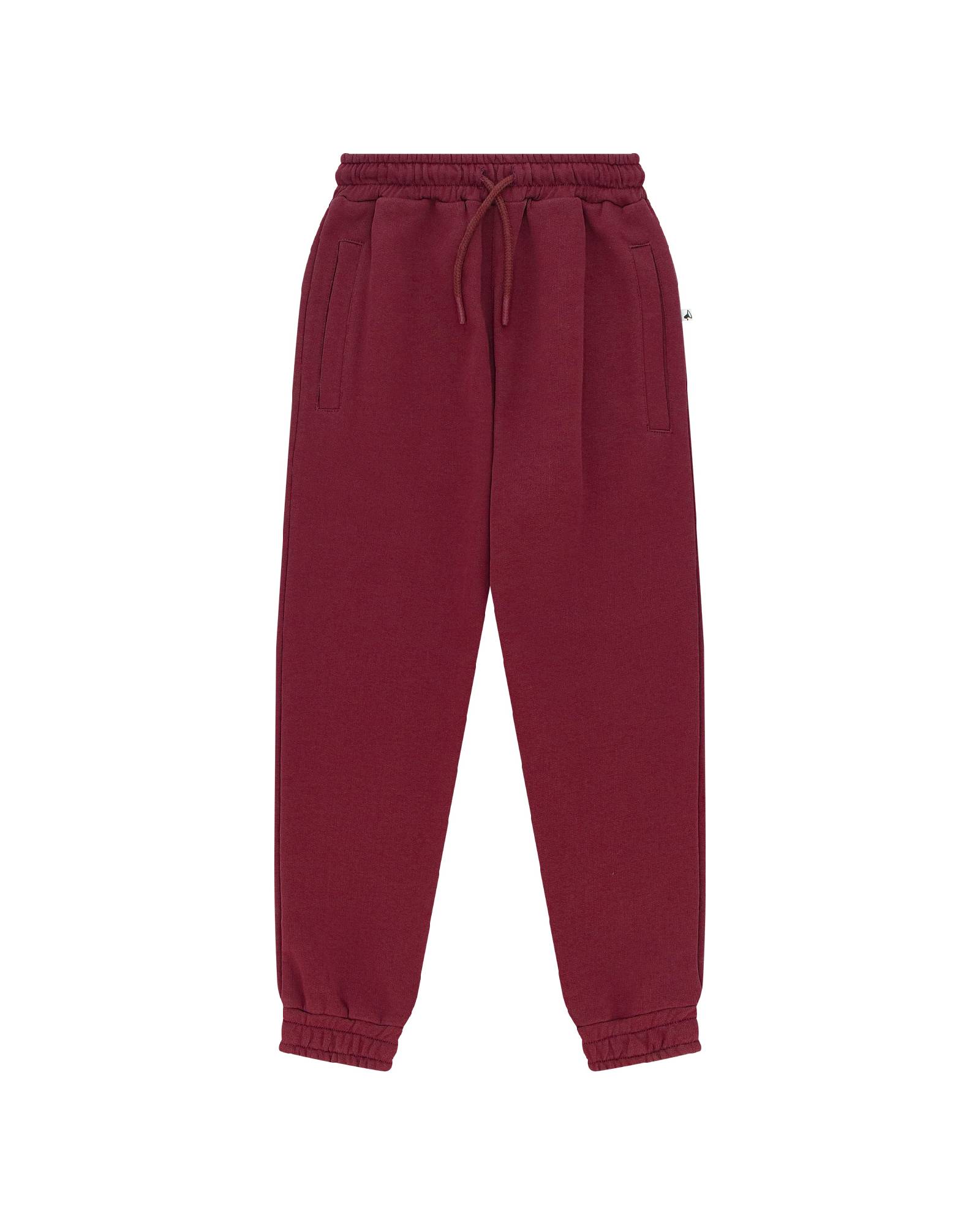 Unisex Jog Pants by Cos I Said So in high quality soft Organic Cotton. Jog Pants shown in the color Cordovan, which is a rusty dark red.