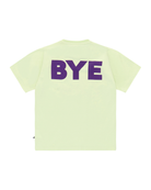 Unisex Ciao Bye T-Shirt by Cos I Said So in high quality soft Organic Cotton. T-Shirt shown in the color Lime Cream with the caption Bye in dark purple centered on the backside.