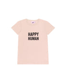 Unisex T-Shirt by Cos I Said So in high quality Organic Cotton. T-shirt with caption Happy Human is shown in the color Bisque.