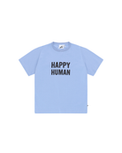 Unisex Happy Human T-Shirt by Cos-I-Said-So in high quality Organic Cotton. T-Shirt shown in the color Brunnera Blue.