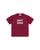 Unisex Happy Human T-Shirt by Cos-I-Said-So in high quality Organic Cotton. T-Shirt shown in the color Cordovan, which is a rusty red.