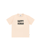 Unisex Happy Human T-Shirt by Cos-I-Said-So in high quality Organic Cotton. T-Shirt shown in the color Crystal Gray, which is an offwhite.