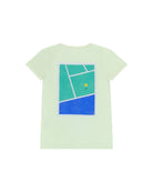 Unisex T-Shirt Vedette by Cos I Said So high quality Organic Cotton. T-Shirt comes in the color White Jade and has a graphic of a blue and green padel court with a mini smiley on it.