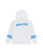 Hoodie in offwhite with Vedette in Blue on the Rear.