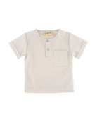 Boys Shirt  from Les Vedettes with  short sleeves in Seersucker Polycotton comes in Striped Beige and White.