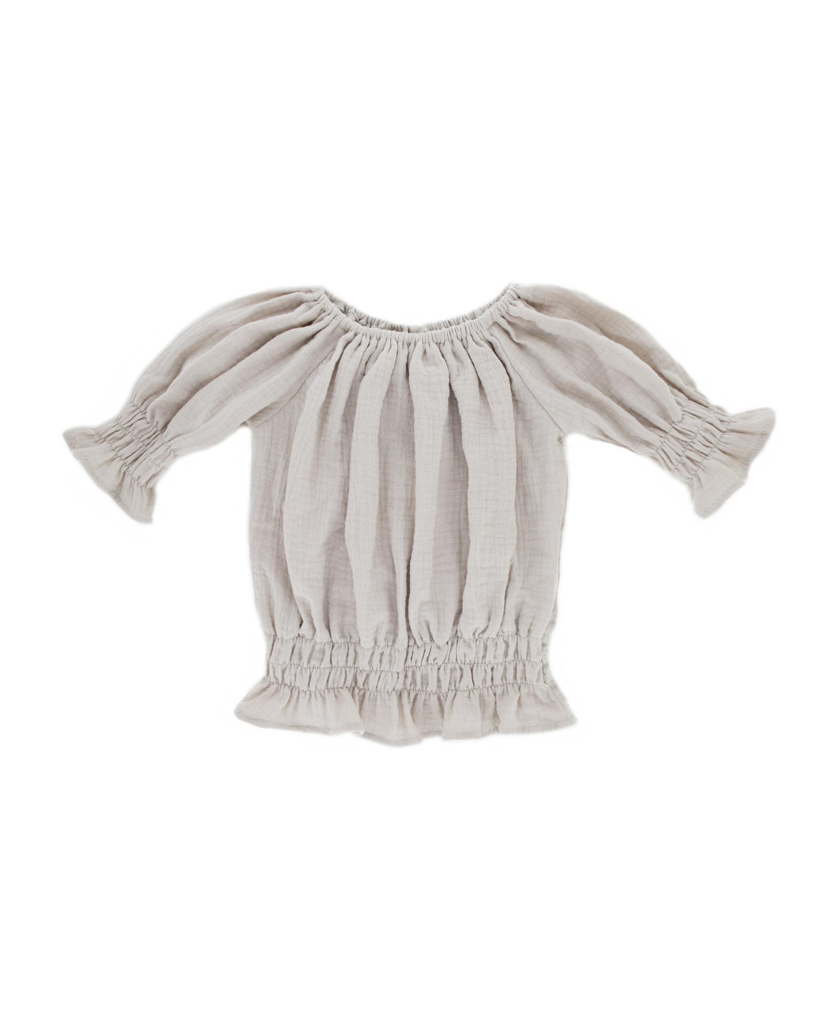 Girls Top with puffed sleeves by Les Vedettes in high quality Muslin Cotton. The top is shown in the color Beige.