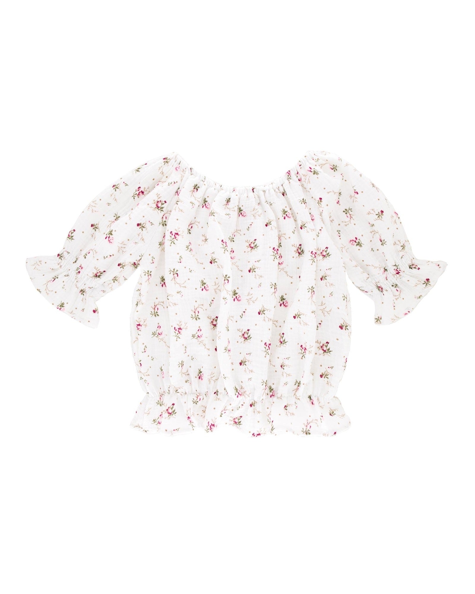 Girls Top with puffed sleeves by Les Vedettes in high quality Muslin Cotton. The top is shown in Wildflower.