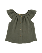 Girls Top by Les Vedettes in high quality Muslin Cotton. Top shown in the color Soft Khaki Green.